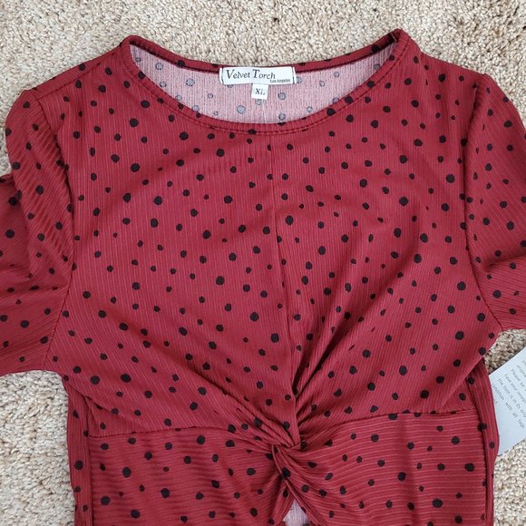 Velvet Torch Women's Burgundy Dot Keyhole Rib Knit Midi Dress SZ XL - Picture 7 of 9